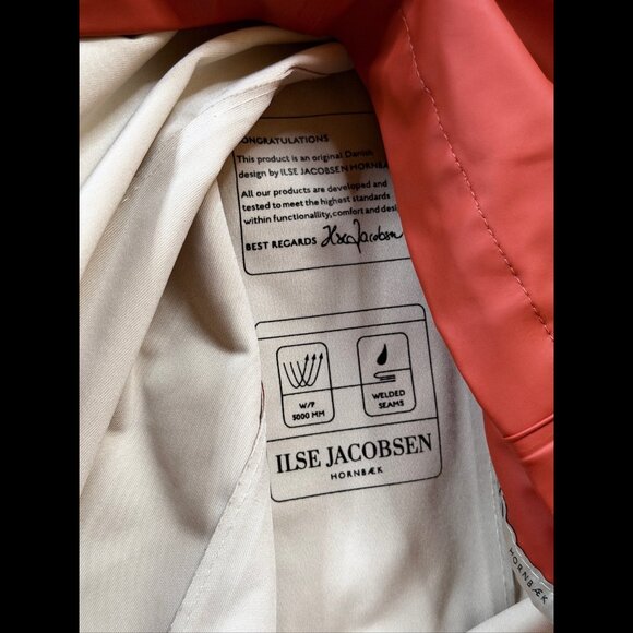 Ilse Jacobsen Hornbaek Raincoat 34 / US 4 Womens Orange Trench Button Snap Rainy - Picture 11 of 11